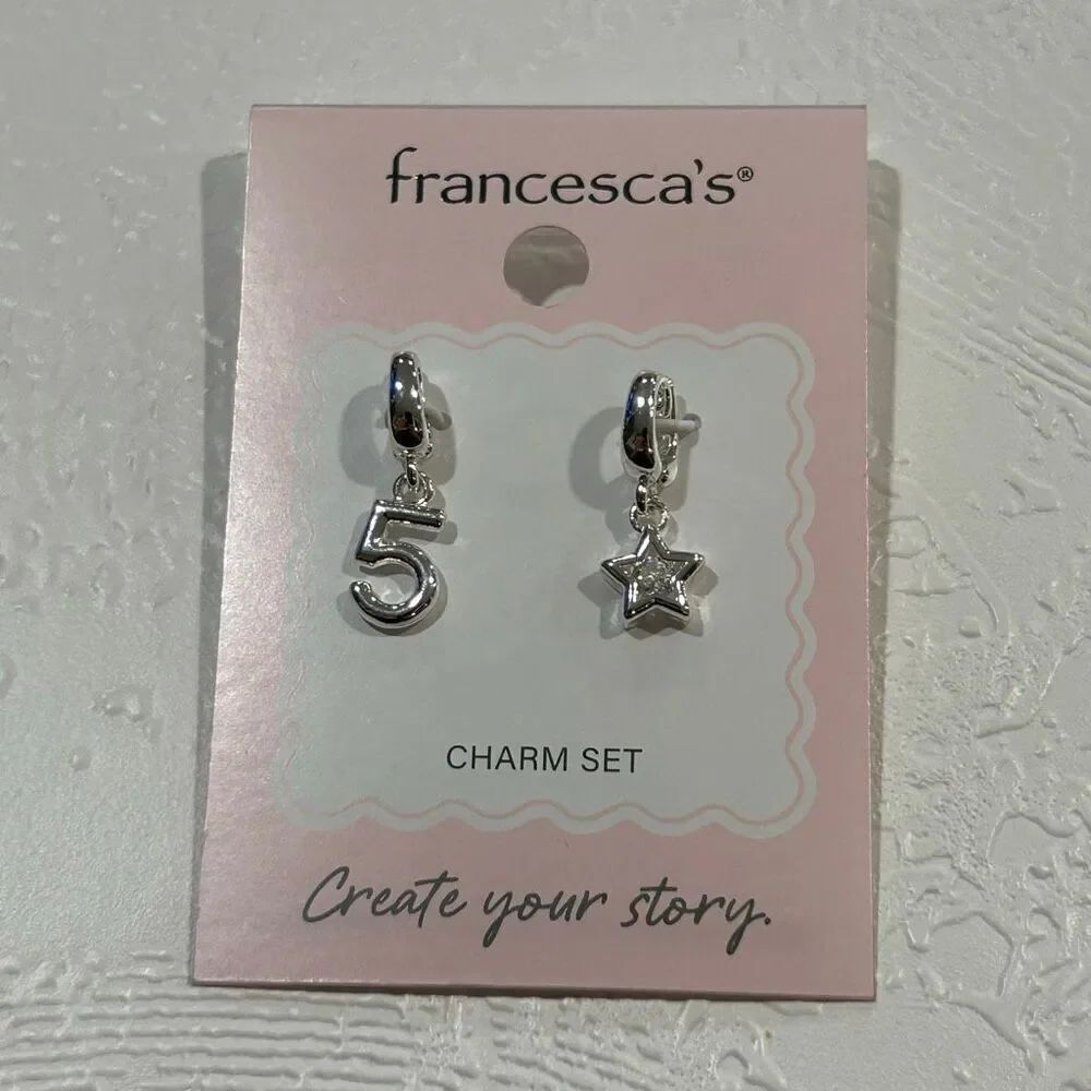 Francesca’s Silver Charm Set Star & Number 5 Hoop Charms Dainty Luxe Jewelry